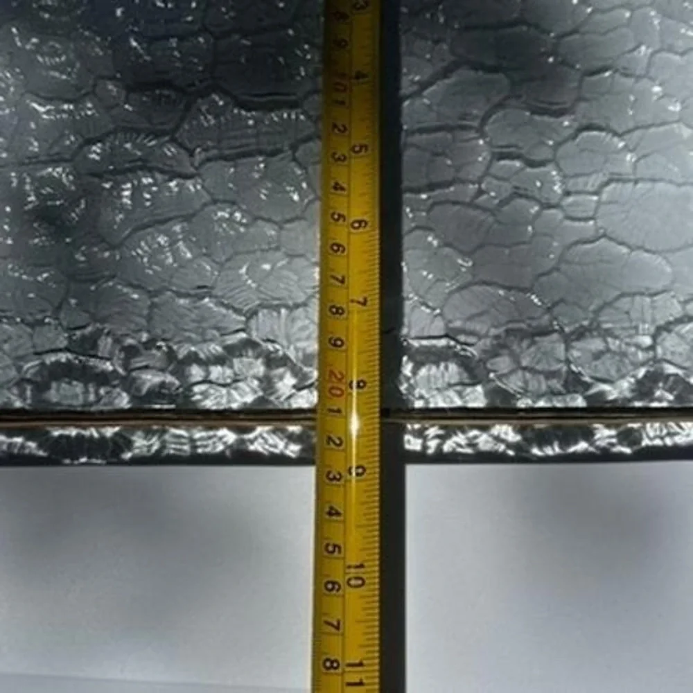 Vtg Textured Ice Glass Rectangular Serving Tray Gold Rim Hammered Clear Tray 13